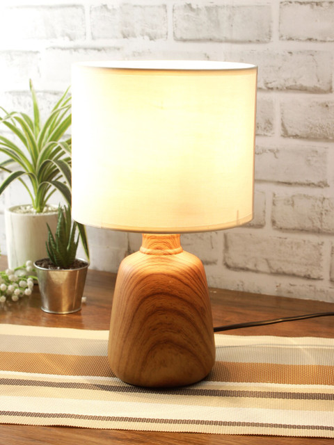 

House Of Accessories Brown & White Solid Contemporary Table Lamp with Shade