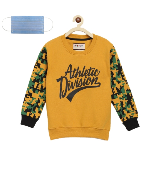 

Lil Tomatoes Boys Mustard Yellow & Green Camouflage Print Sweatshirt with Mask