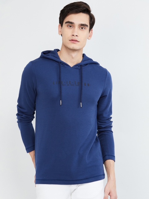 

max Men Blue Self Design Hooded Sweatshirt