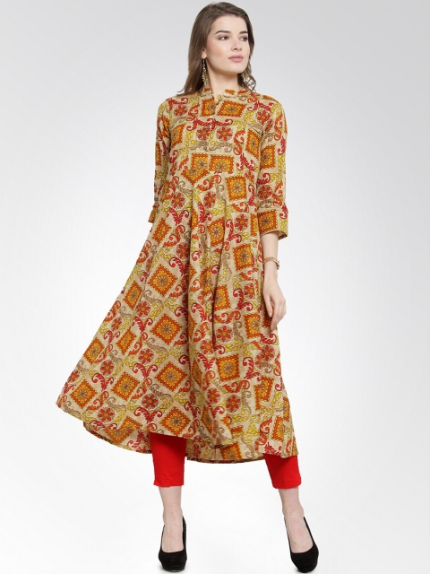 

Jompers Women Orange & Beige Printed A-Line Kurta