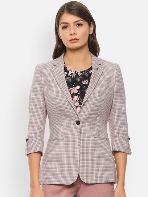 

Van Heusen Woman Pink & Black Checked Single-Breasted Formal Blazer