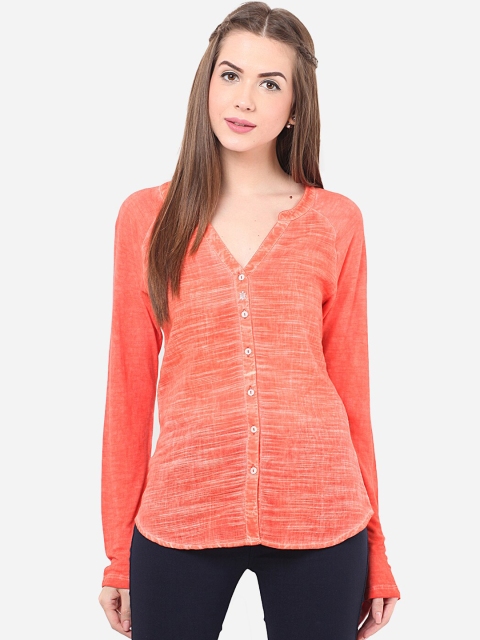 

Porsorte Women Orange Regular Fit Printed Formal Shirt