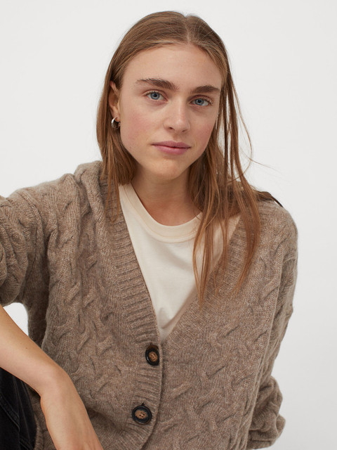

H&M Women Beige Self Design Oversized Cardigan
