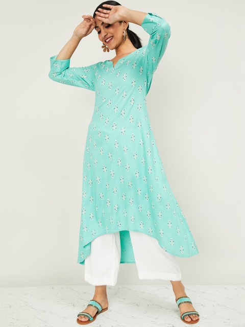 

Melange by Lifestyle Women Turquoise Blue & White Printed Kurta with Palazzos