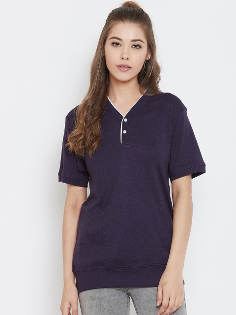 

wesquare Women Purple Solid Polo Collar T-shirt