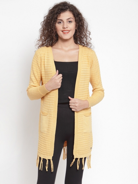 

Global Republic Women Yellow Solid Open Front Shrug