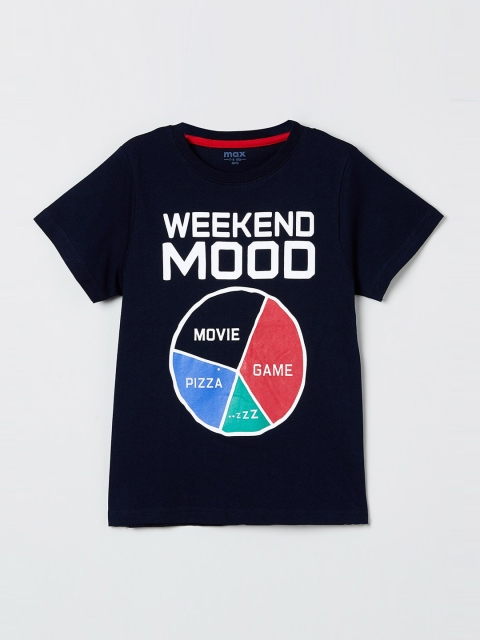 

max Boys Navy Blue Printed Round Neck T-shirt