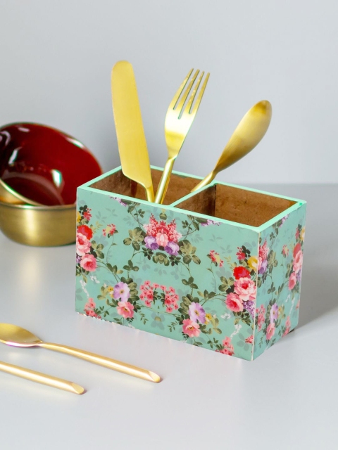 

nestroots Unisex Set of 2 Green Printed Multipurpose Cutlery Holder Spoon Stand