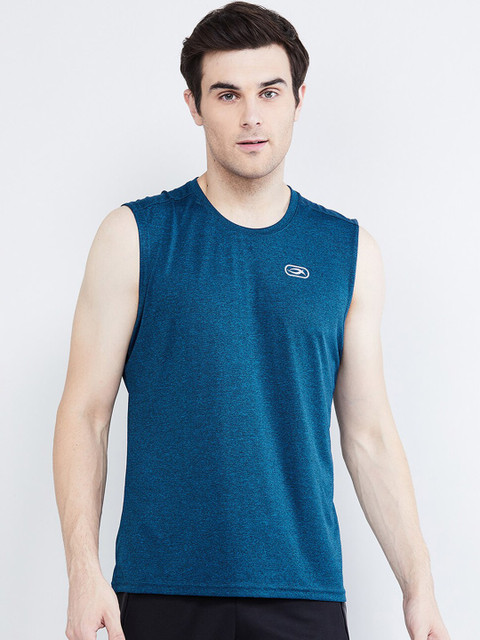 

max Men Teal Blue Solid V-Neck T-shirt