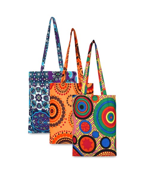 Anekaant Set of 3 Multicoloured Printed Tote Bags, Multi