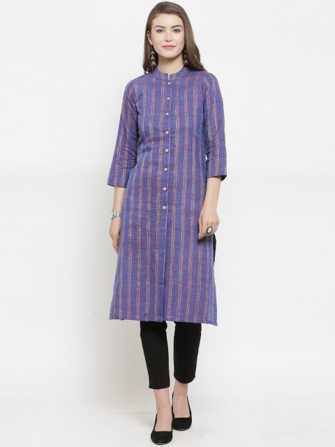 

Jompers Women Blue Striped Straight Kurta