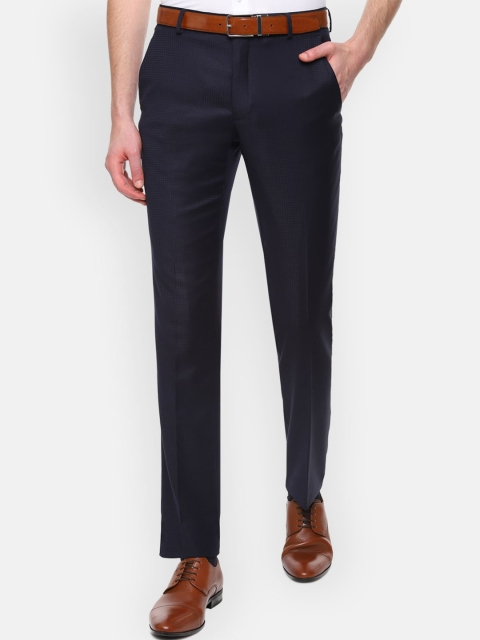 

Van Heusen Men Navy Blue Slim Fit Checked Formal Trousers