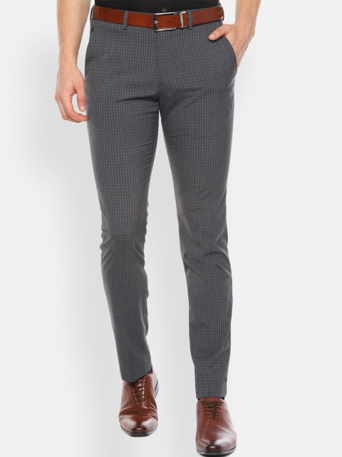 

Louis Philippe Men Grey Slim Fit Checked Formal Trousers