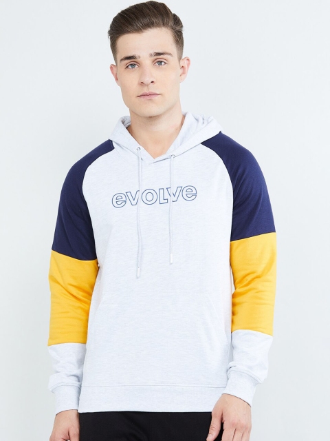 

max Men White & Yellow Colourblocked Hooded Sweatshirt