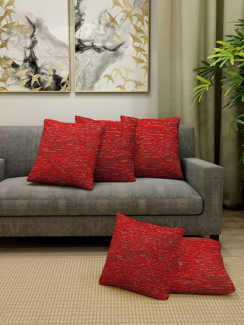 

KLOTTHE Set Of 5 Red & Grey Self-Design Square Cushions