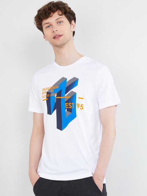 

max Men White Printed Round Neck T-shirt