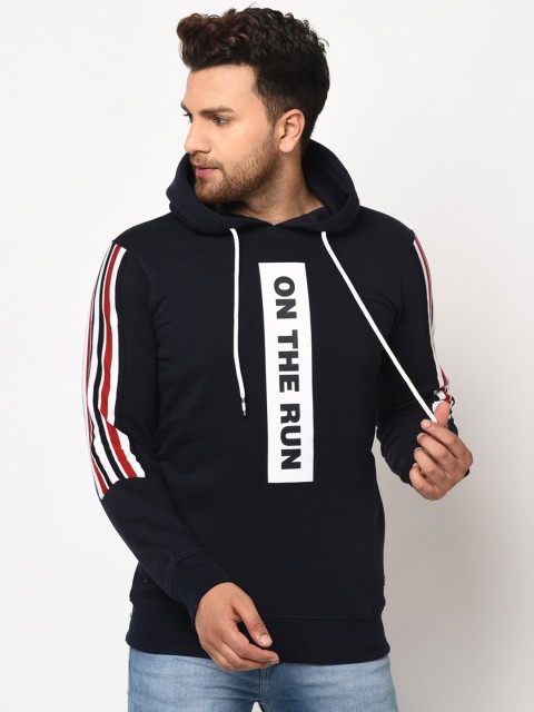 

98 Degree North Men Navy Blue & White Printed Hooded Sweatshirt