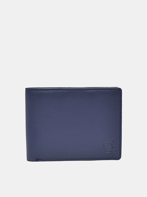 

TRENDERS Men Navy Blue Solid Leather Two Fold Wallet