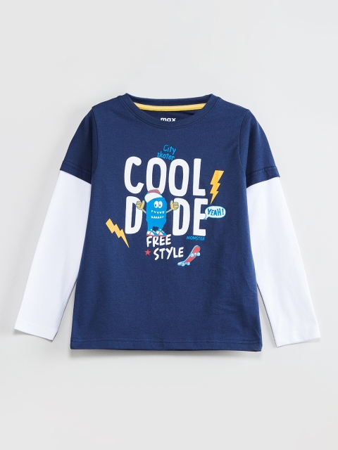 

max Boys Navy Blue Printed Round Neck T-shirt