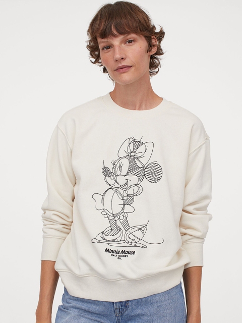 

H&M Men Off-White& Black Mickey Mouse Printed Sweatshirt