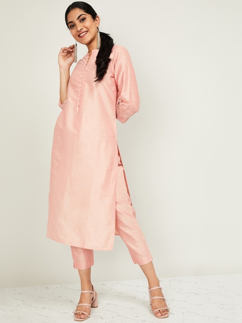 

Melange by Lifestyle Women Peach-Coloured Solid Kurta with Trousers Dupatta