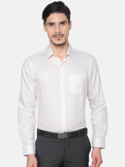 

J Hampstead Men Cream-Coloured Slim Fit Self Design Formal Shirt