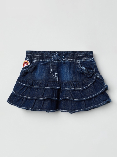 

max Infant Girls Blue Solid Denim Tiered Mini Pure Cotton Skirt