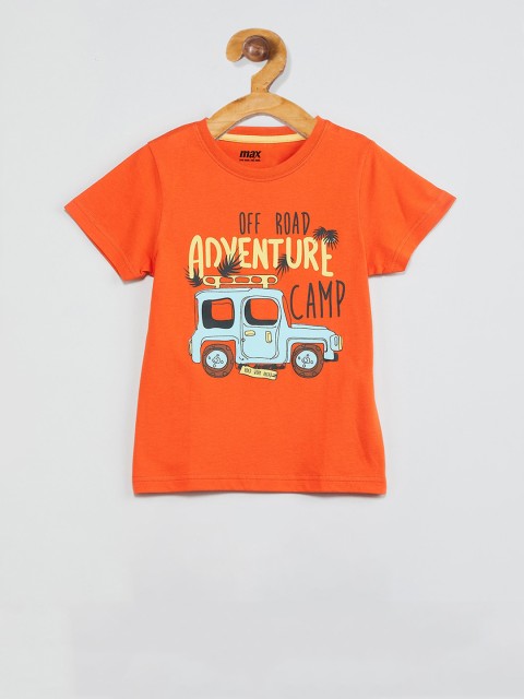 

max Boys Orange Printed Round Neck T-shirt