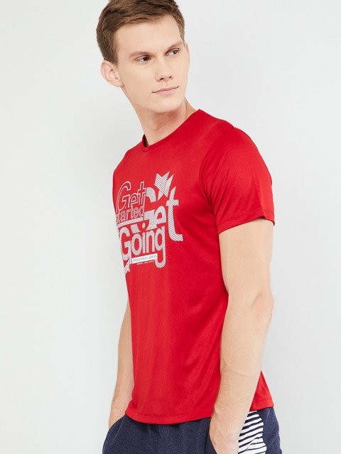 

max Men Red Printed Round Neck T-shirt