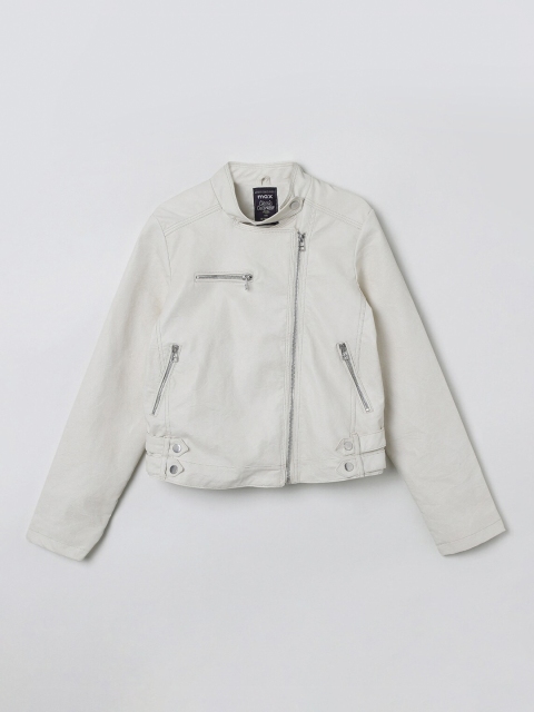 

max Girls Off-White Solid Open Front Jacket