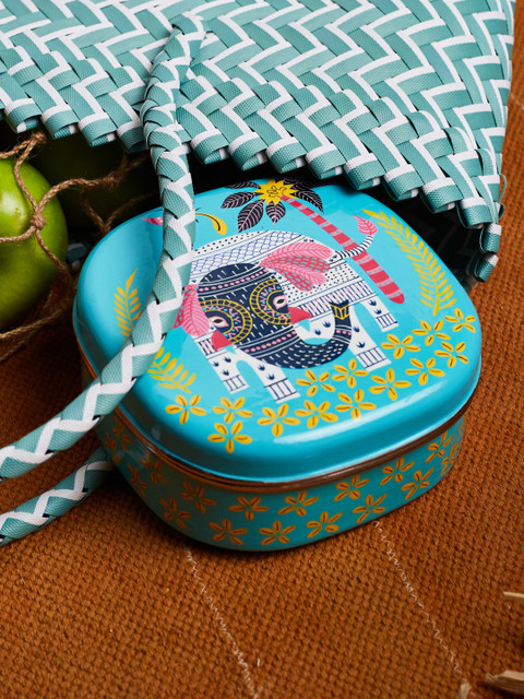 

Chumbak Blue Gond Art Elephant Hand-Painted Stainless Steel Lunch Box