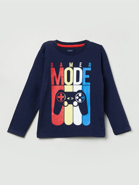 

max Boys Navy Blue Printed Round Neck T-shirt