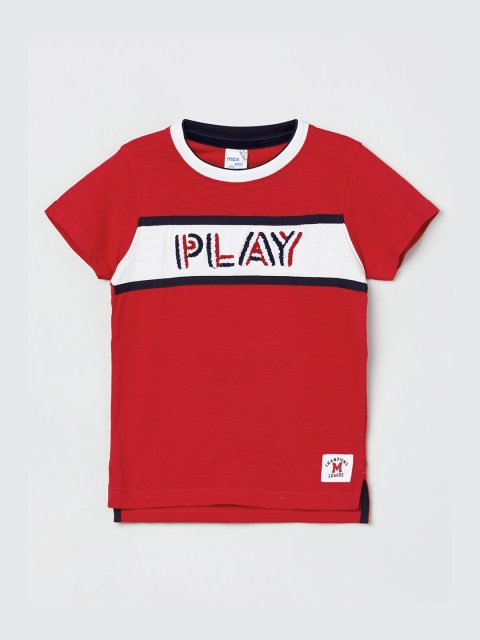 

max Boys Red Printed Round Neck Pure Cotton T-shirt