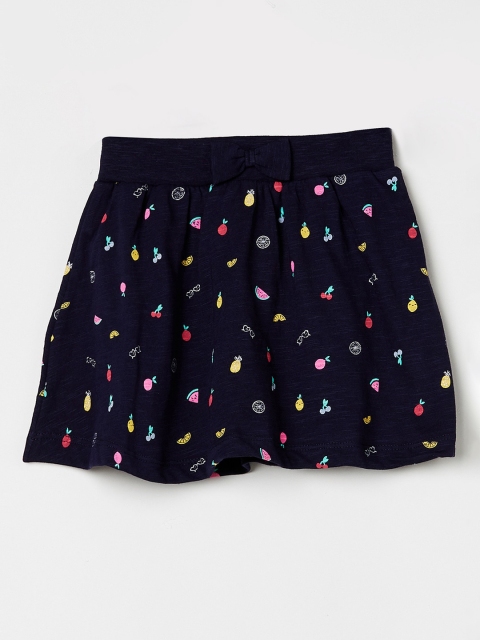 

max Girls Navy Blue & Pink Printed A-Line Mini Pure Cotton Skirt
