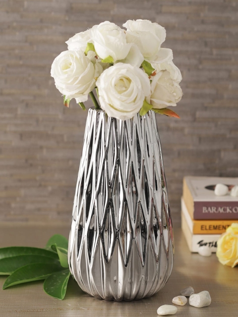 

TIED RIBBONS Silver-Toned Textured Cermaic Flower Vase