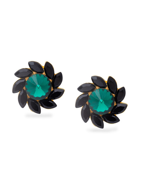 

Globus Gold Plated Handcrafted Black Floral Studs