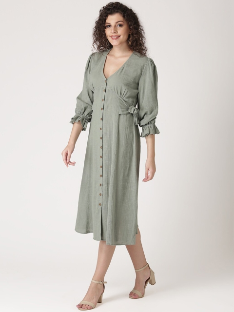 

DIVA WALK EXCLUSIVE Women Olive Green Solid A-Line Dress