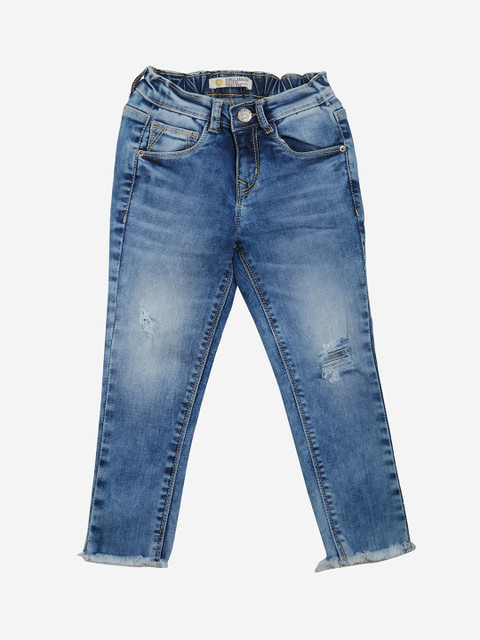 

VITAMINS Girls Blue Skinny Fit Mid-Rise Low Distress Jeans