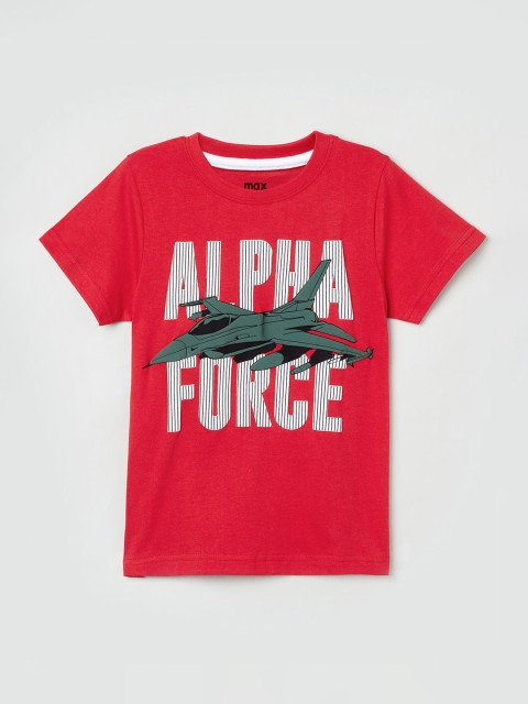 

max Boys Red Printed Round Neck T-shirt