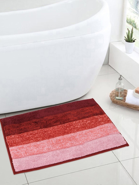 

HOKIPO Red & Pink Striped Premium Microfibers Anti-Slip Bath Rug