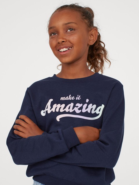 

H&M Girls Blue Printed Sweatshirt
