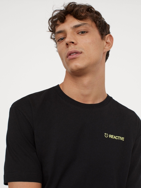 H&M Men Black Printed Cotton T-shirt