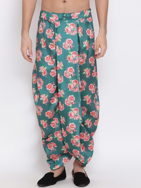 

VASTRAMAY Men Green & Pink Floral Printed Dhoti