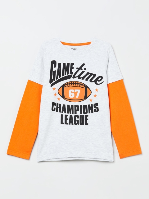 

max Boys Grey & Black Printed Round Neck T-shirt