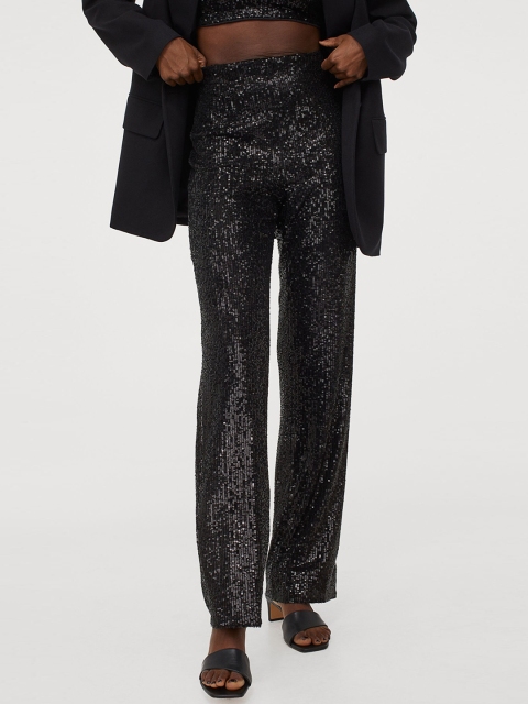 

H&M Women Black Wide Sequined Trousers