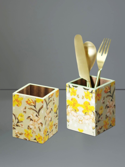 

nestroots Yellow & Green 2 Pcs Printed Multi-Purpose Cutlery Holders