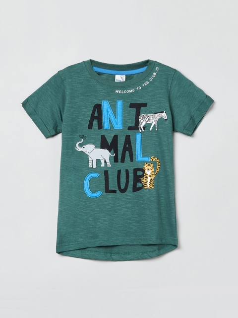 

max Boys Olive Green Printed Round Neck T-shirt