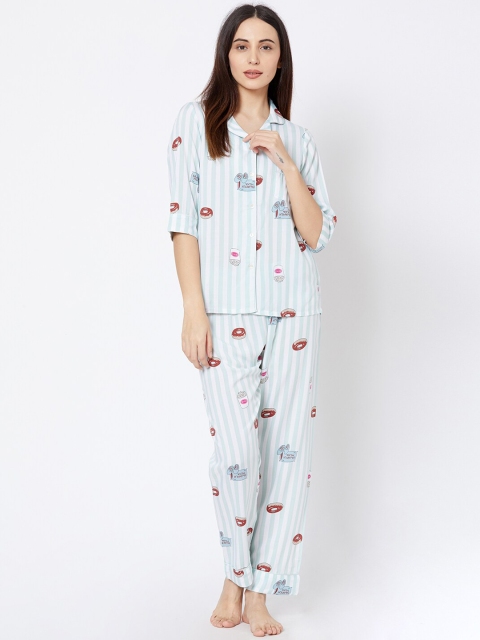 

Sweet Dreams Women Blue & White Striped Night suit