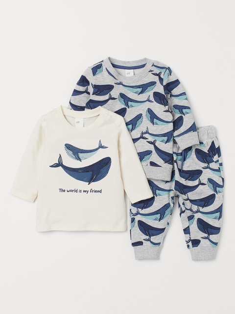 

H&M Boys Grey Printed 3-Piece Cotton Set
