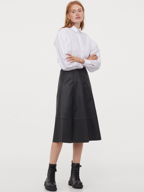 

H&M Women Black Imitation Leather Skirt
